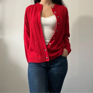 🌹 Vintage Sears By Tradition Button-Up Red Cardigan - Women’s Size 38 🌟